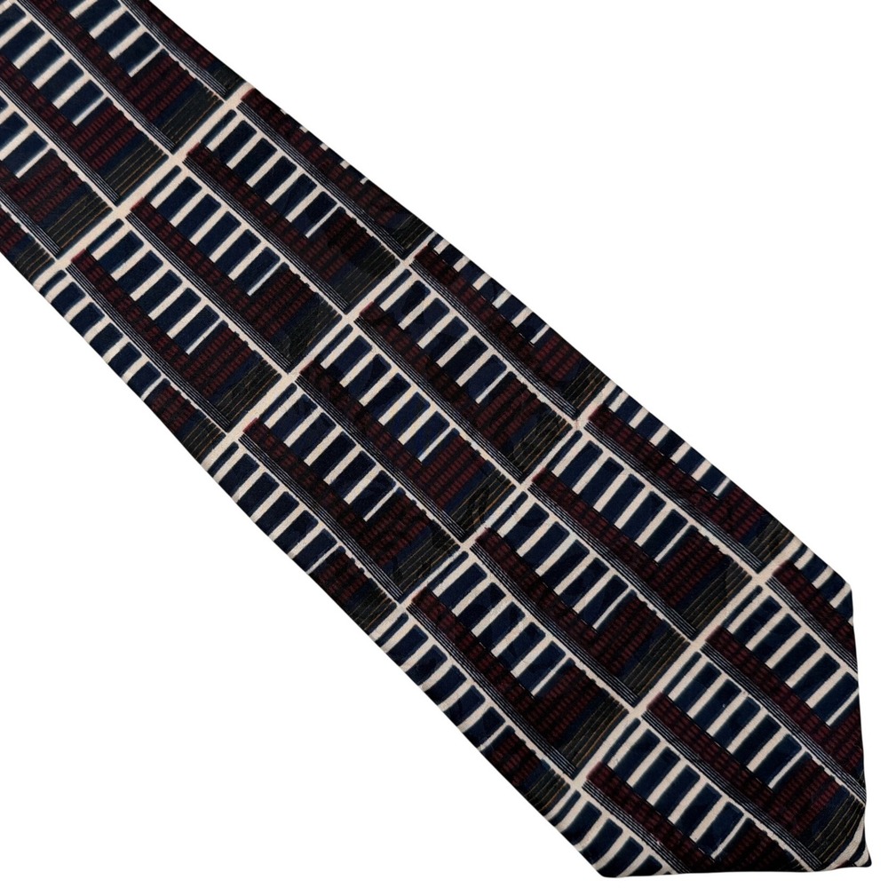 Robert Talbott Studio Parisian Mens Silk Tie Navy Burgundy Geometric Made in USA